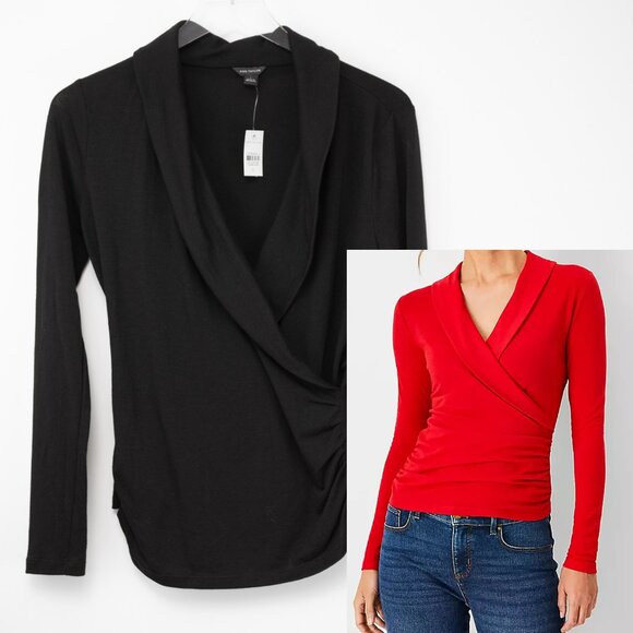 Ann Taylor Tops - Ann Taylor Shawl Collar Wrap Top Soft Stretchy Black Size Small New